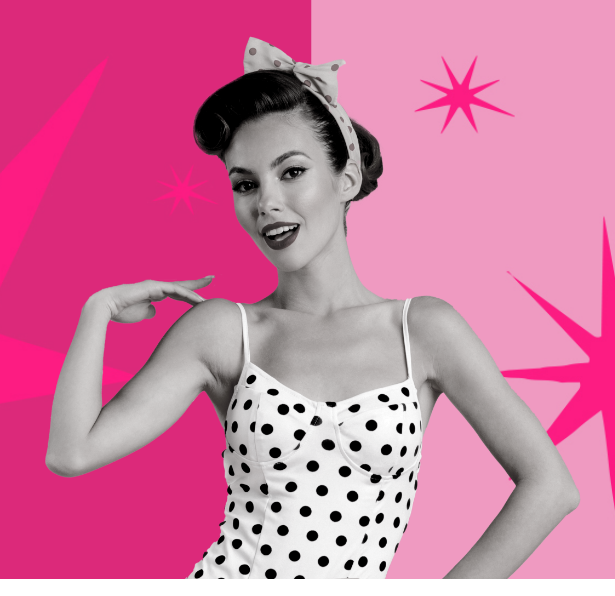 Brunette pin up model in a polka dot bikini