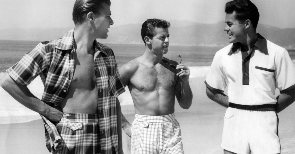 Gentlemen at the beach in sportswear