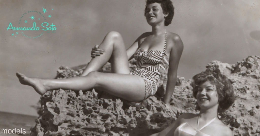 vintage photo of women at the beach (models)